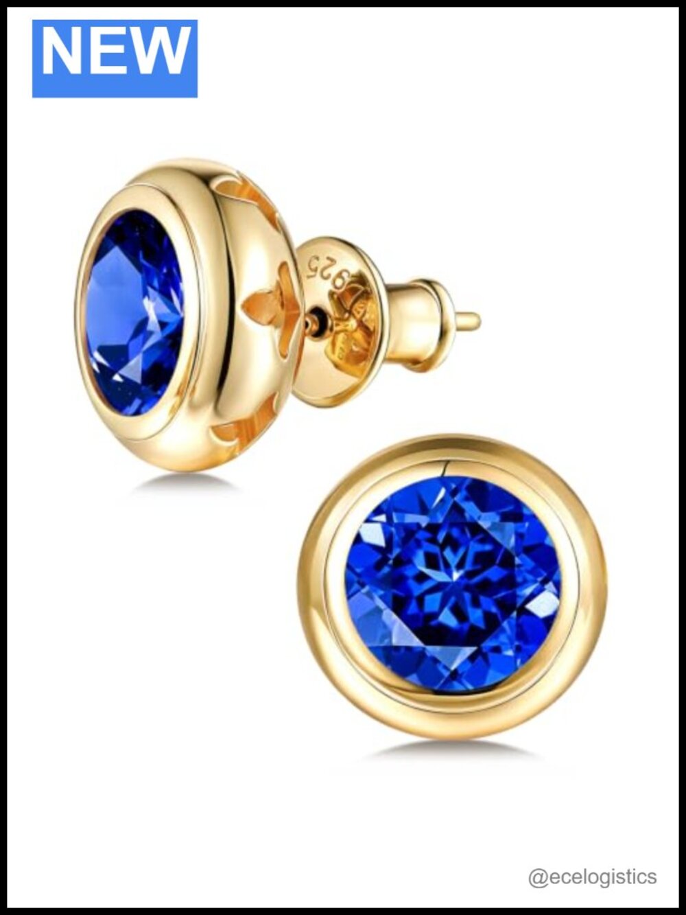 Sapphire Bezel Stud Earrings 925 Sterling Silver Rhodium Plated 4CT